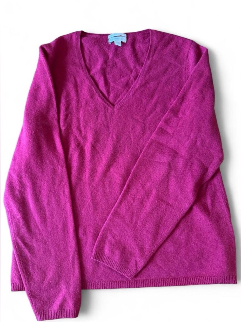Vintage Charter Club Magenta V-neck 100% Cashmere Sweater Size Large